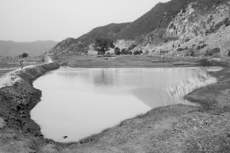 A checkdam constructed along the hillslope in Koilu watershed, through community participation, under the leadership of Jaya Devi - the Water Lady's leadership